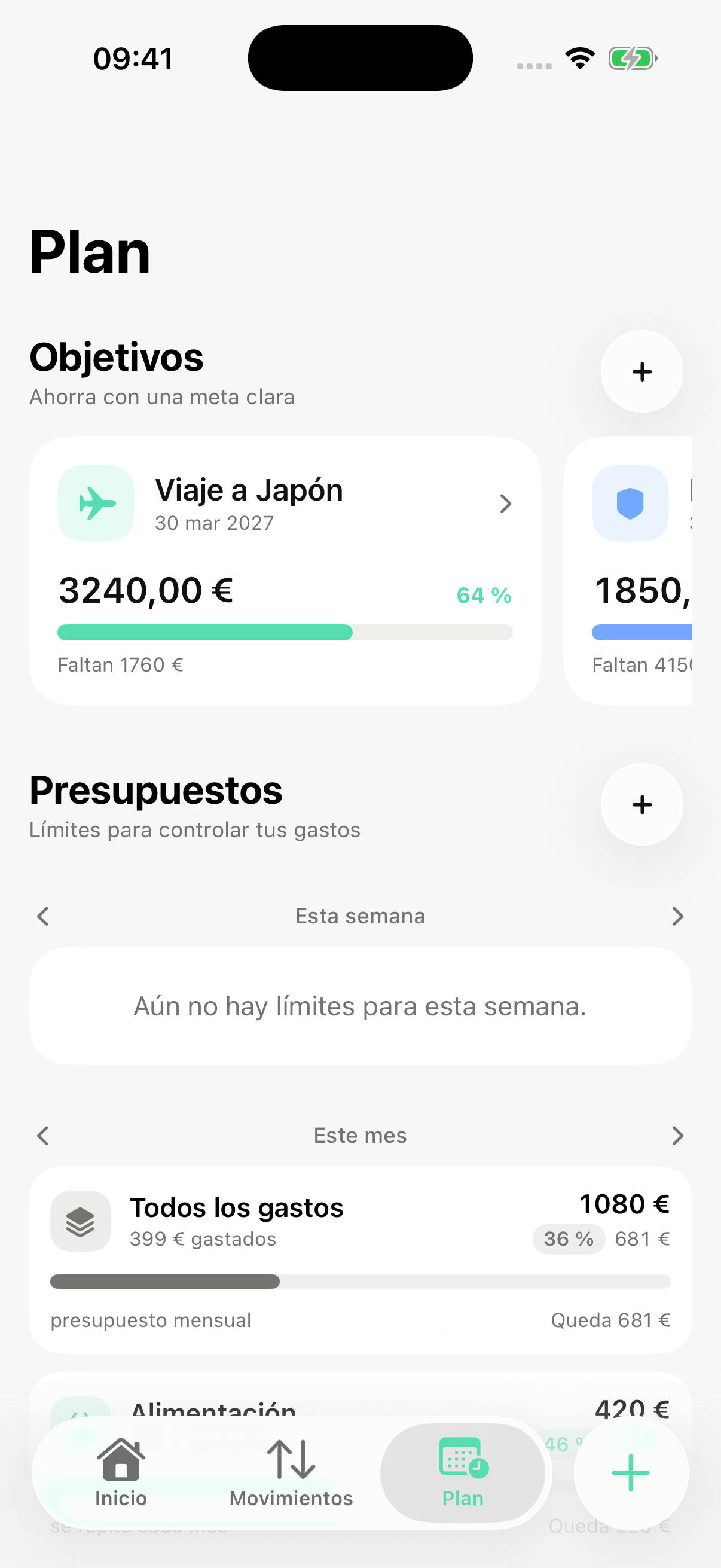 Presupuestos y objetivos de ahorro en Numa